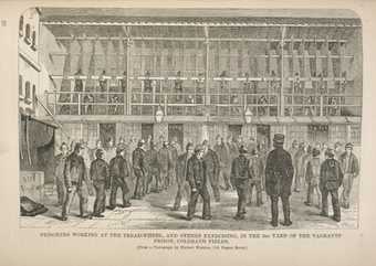 ‘Prisoners Working at the Tread-Wheel, and Others Exercising, in the 3rd Yard of the Vagrants’ Prison, Coldbath Fields’ engraved from a photograph by Herbert Watkins