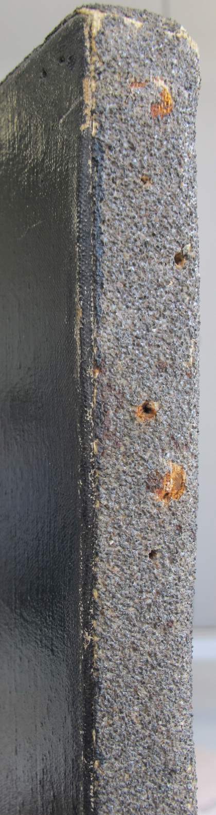 Detail of the emery fabric around the edge of the painting with rust coming through from tacks beneath