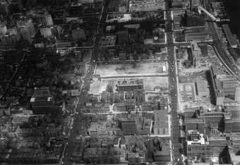 Aerial view of NYU-Bellevue project in progress (looking south), 3 November 1958