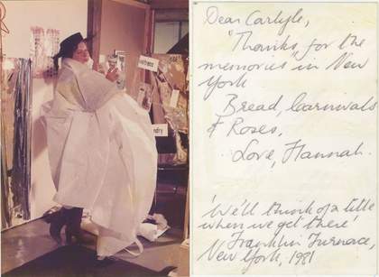 Documentation of the performance Yoga with Interference by Carlyle Reedy as part of We’ll Make Up a Title When We Meet, LA/London Lab at Franklin Furnace, New York 1981