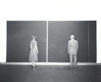Peter A. Juley, Barnett Newman and an unidentified woman standing in front of Cathedra in Newman’s Front Street studio, New York, 1958