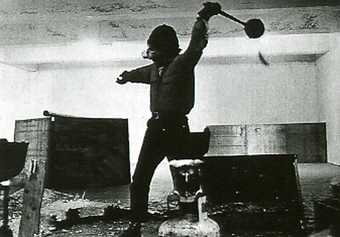 Gianfranco Gorgoni, Richard Serra throwing lead at Leo Castelli’s warehouse, New York, 1969