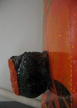 Chris Ofili, Detail of Mono Naranja (Orange Monkey) from The Upper Room, showing the attached elephant dung ball