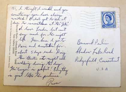 Postcard sent to Perlin from Tate with Perlin’s Orthodox Boys on the front, 1966