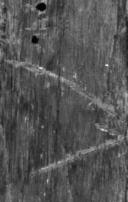 Detail of marking on the reverse of The Lamentation of Christ c.1498 by a follower of Geertgen tot sint Jans