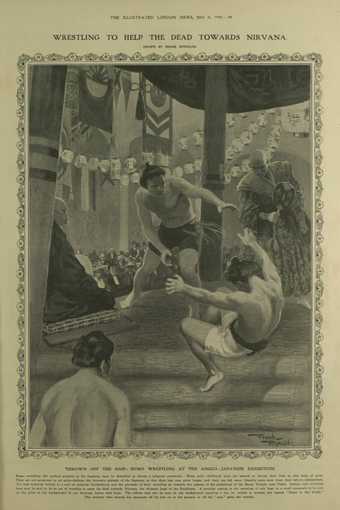 Frank Reynolds, Wrestling to Help the Dead Towards Nirvana, published in Illustrated London News, 9 July 1910