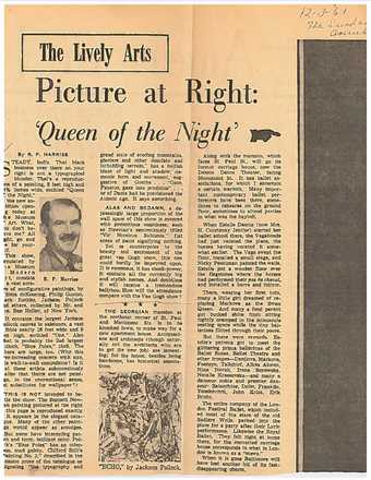 R.P. Harriss, review of The Collection of Mr and Mrs Ben Heller in the Baltimore Sunday American, 3 December 1961, with a reproduction of Newman’s Queen of the Night I