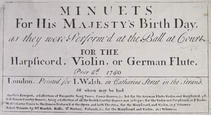 Minuets for His Majesty’s Birth Day, Pocket-sized score published in London, 1760