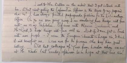 Fig.4 Ben Enwonwu, letter to his patron Lionel Harford, 16 January 1943