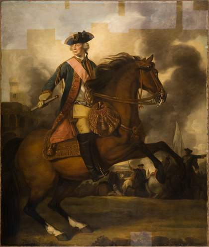 The painting with patches of lighter paint as some discoloured varnish has been removed