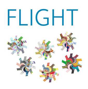 Flight is written in text with multicoloured and patterned sun-like shapes below