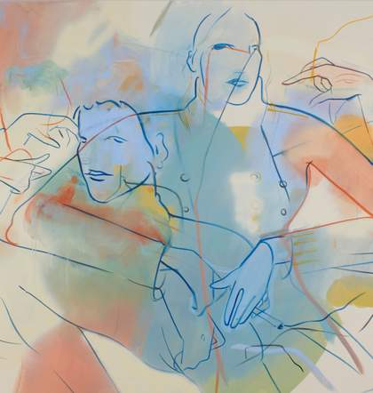 France-Lise McGurn Get in the Car 2019 (detail) figurative line painting overlapping in pastel colours