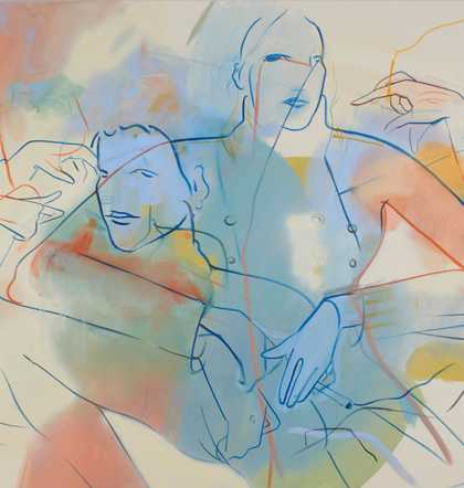 France-Lise McGurn Get in the Car 2019 (detail) figurative line painting overlapping in pastel colours