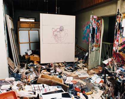 Francis Bacon’s studio with his last painting, possibly the beginnings of a portrait of George Dyer, on the easel 1992 Photo: Perry Ogden Hugh Lane Gallery © The Estate of Francis Bacon, all rights reserved, and DACS, 2008