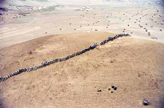 Video still from Francis Alyss When Faith Moves Mountains documentation of an action near Lima Peru 2002