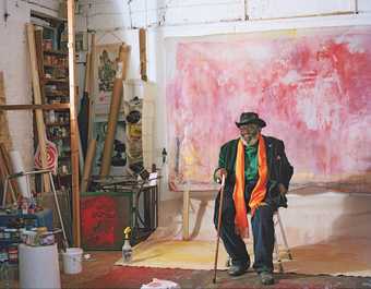 Frank Bowling in his studio in London, Feburary 2019, photographed by Mathilde Agius