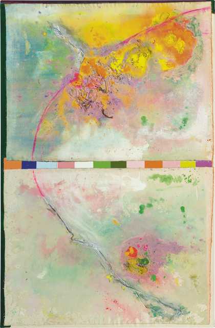 Frank Bowling, Iona Miriam's Christmas Visit To & From Brighton, 2014, acrylic paint and plastic objects on canvas, 189 x 122.5 cm