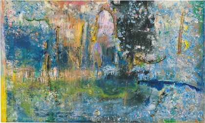 Frank Bowling, Towards Crab Island, 1983, acrylic paint, acrylic gel, acrylic foam and other materials on canvas, 175.3 x 289.6 cm