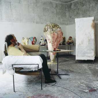 Franz West in his studio in Vienna, 1995