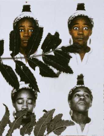  Detail showing the repeated woaman's face in Sonia Boyce's artwork From Tarzan to Rambo