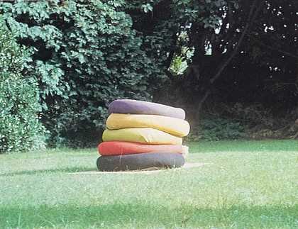 Terry Frost’s soft sculptures in the garden of his Banbury home, c1970-72