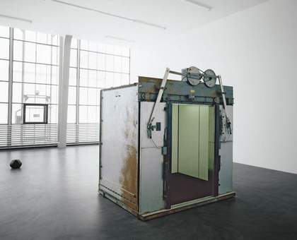 Installation view of Gabriel Orozcos Elevator 1994 photograph of an elevator cabin installed in a gallery