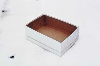 Gabriel Orozco Empty Shoe Box 1993 photograph of a white empty shoe box positioned on the floor 