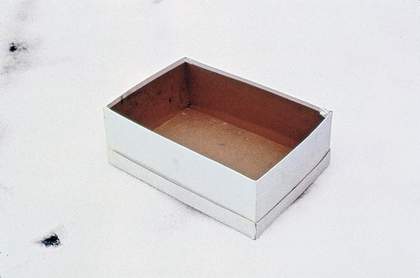 Gabriel Orozco Empty Shoe Box 1993 photograph of a white empty shoe box positioned on the floor
