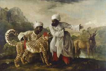 Cheetah and Stag with Two Indians