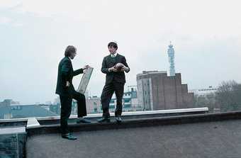 Gilbert & George with their Object Sculptures on the roof of St Martin’s School of Art, London, 1968 