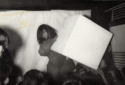 Shuzo Azuchi Gulliver, Box 1967, performance documentation, Throwing Shadows: Japanese Expanded Cinema in the Time of Pop at Tate Modern