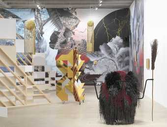 Installation view of artworks by Haegue Yang in a gallery room