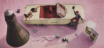 Richard Hamilton Photograph for the cover of Living Arts Magazine 1963 showing a bird's eye view of a white car on a pink floor 
