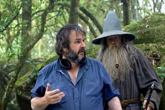 Peter Jackson and Ian McKellen on set during the making of The Hobbit: An Unexpected Journey, 2012
