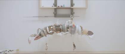 Still from Helen Marten TateShots video showing one of he sculptures