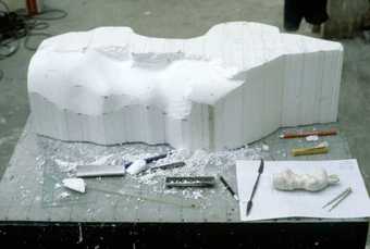 Henry Moore's polystyrene enlargement in process, Perry Green, late 1960s