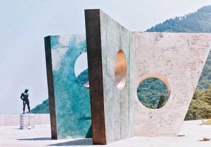 Barbara Hepworth's Three Obliques (Walk In) 1968 installed beside Aristide Maillol’s Action in Chains 1906