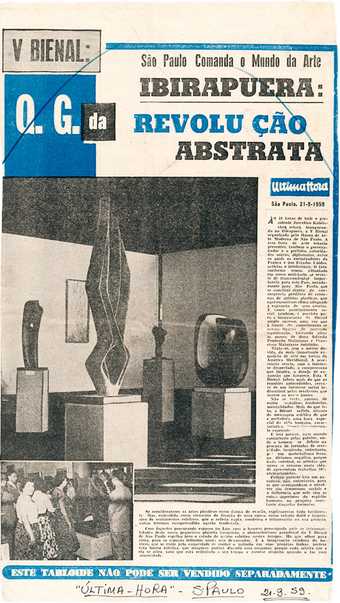 Cutting from the Brazilian newspaper Última-Hora, 21 September 1959, showing Barbara Hepworth’s sculptures at the 5th São Paulo 