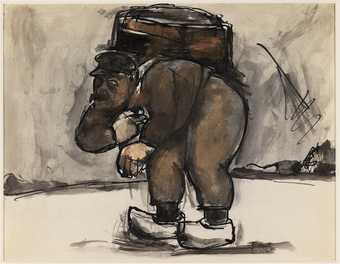 Josef Herman's Untitled, man in clogs, bent under a back-pack