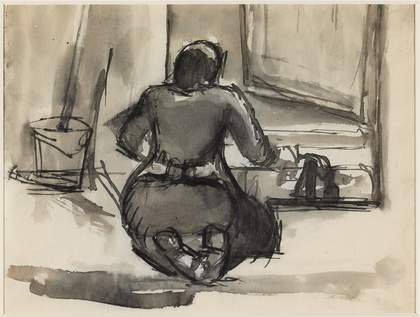 Josef Herman's Untitled, scrubbing the front step