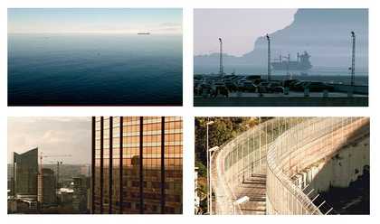 Stills from Herman Asselberghs Capsular 2006 images of the sea city buildings and a harbour