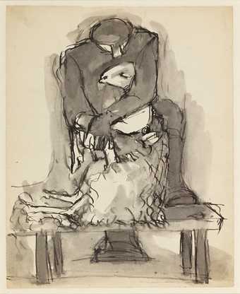 Untitled Sketch of Man shearing a sheep, Josef Herman