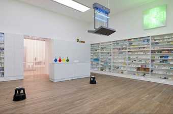 Installation view of Damien Hirst's Pharmacy at Tate Modern, 2012