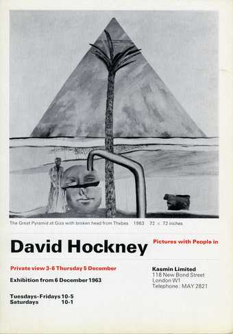 A card for a 1963 David Hockney exhibition
