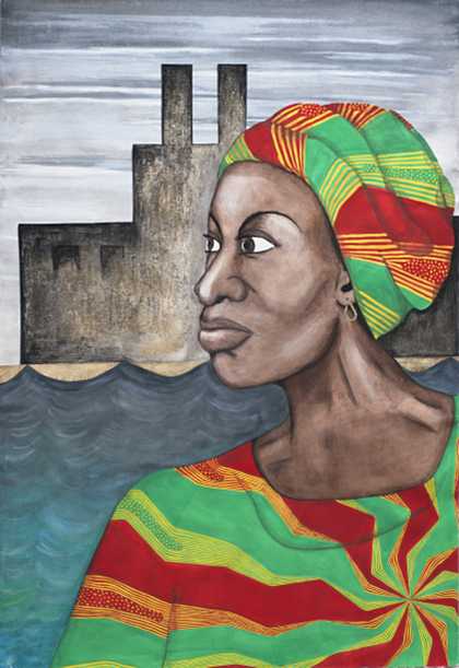 Illustration of a woman looking at a power station
