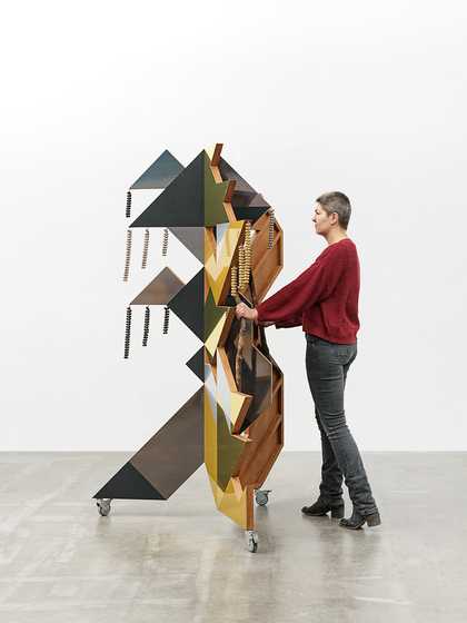 Haegue Yang Reflected Metallic Cubist Dancing Mask 2020 Courtesy of Galerie Chantal Crousel, Paris. Photo Nick Ash