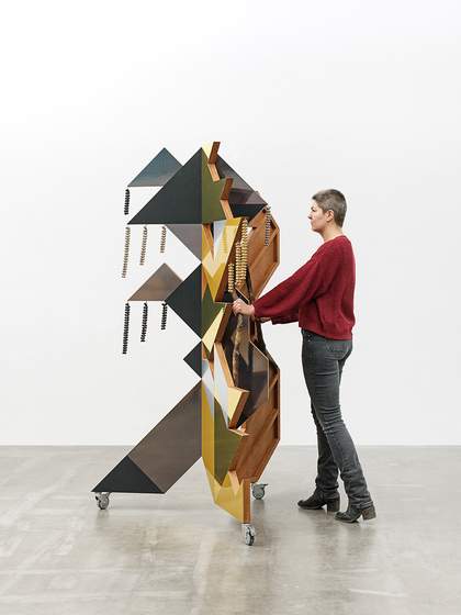 Haegue Yang Reflected Metallic Cubist Dancing Mask 2020 Courtesy of Galerie Chantal Crousel, Paris. Photo Nick Ash