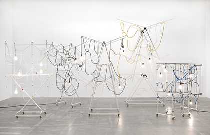 Non-Indépliables, nues, 2010/2020. Drying racks, light bulbs, cable, zip ties, terminal strips. Courtesy the artist. Photo: Nick Ash.