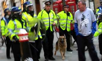 Still from footage of Ian Tomlinson before his arrest and death at G20 protest