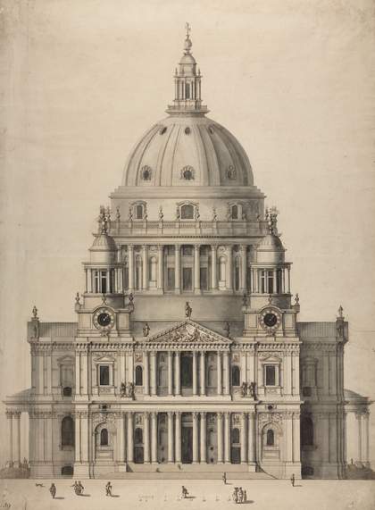 Sir Christopher Wren, Nicholas Hawksmoor St Paul's Cathedral: Elevation from West c.1702 All Souls College, Oxford